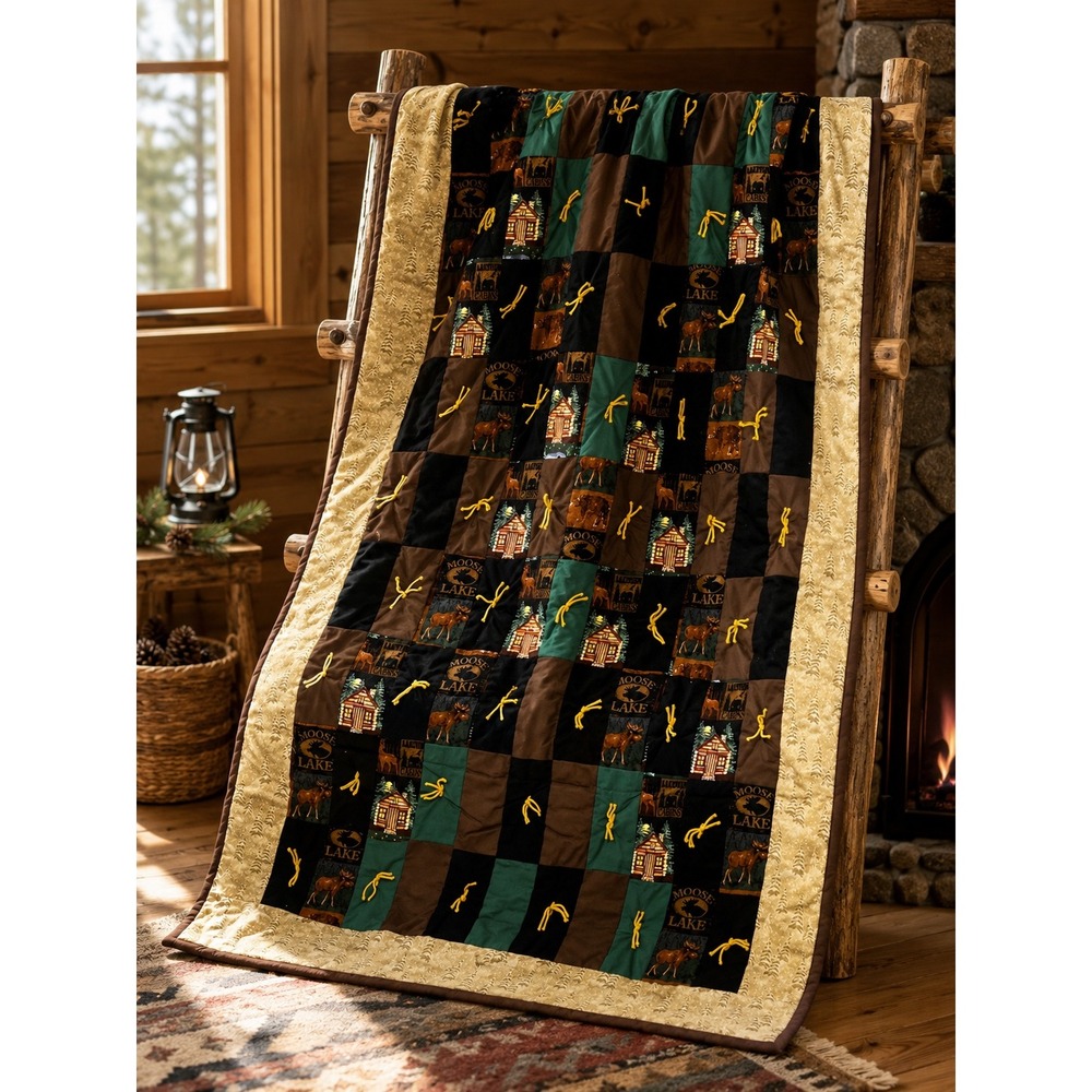 Moose Lake Cabin Tied Quilt Throw Rustic Lodge Cabin Decor 40x63